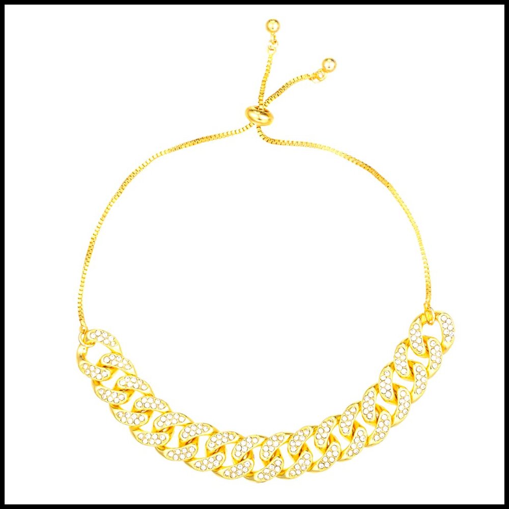 Gold Rhinestone Cuban Link Anklet Adjustable Punk Hip Hop Chain Bracelet